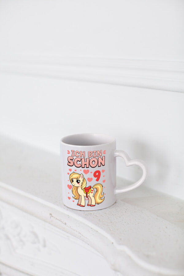 9. Geburtstag | 9 Jahre | Mädchen | Reiten | Pony - Herzhenkel Tasse - Kaffeetasse / Geschenk / Familie