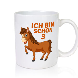 3. Geburtstag | Ich bin schon 3 | Pferde | Pony - Tasse Weiss - Kaffeetasse / Geschenk / Familie