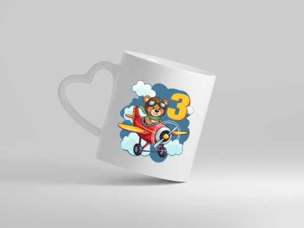 3. Geburtstag | 3 Jahre | Kinder Pilot | Flugzeug - Herzhenkel Tasse - Kaffeetasse / Geschenk / Familie