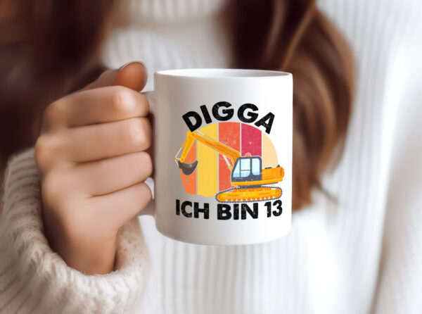 13. Geburtstag | 13 Jahre | Bagger | Digga - Tasse Weiss - Kaffeetasse / Geschenk / Familie