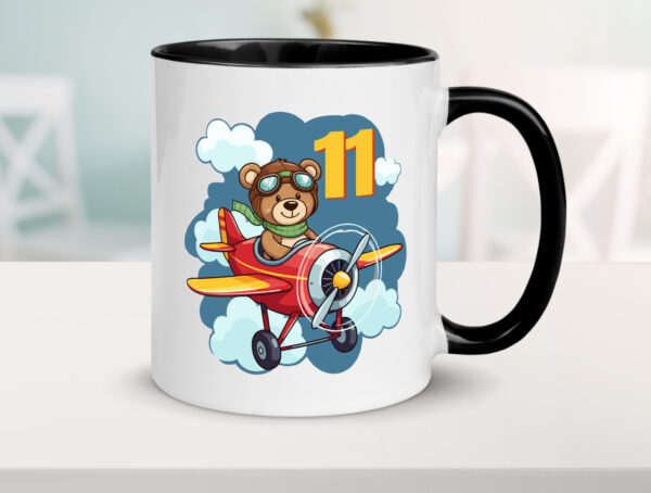 11. Geburtstag | 11 Jahre | Kinder Pilot | Flugzeug Farbige Tasse - Kaffeetasse / Geschenk / Familie