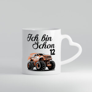 12. Geburtstag | Monster truck | 12 Jahre - Herzhenkel Tasse - Kaffeetasse / Geschenk / Familie