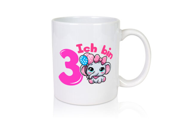 3. Geburtstag | 3 Jahre | Elefant | Mädchen - Tasse Weiss - Kaffeetasse / Geschenk / Familie