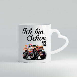 13. Geburtstag | Monster truck | 13 Jahre - Herzhenkel Tasse - Kaffeetasse / Geschenk / Familie