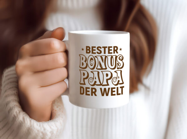 Bester Bonus Papa der Welt | Vatertag | Bester Papa - Tasse Weiss - Kaffeetasse / Geschenk / Familie