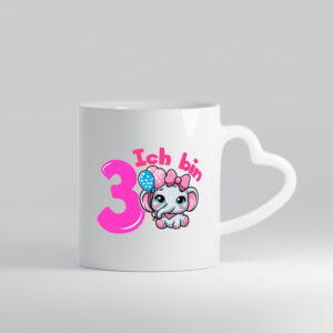 3. Geburtstag | 3 Jahre | Elefant | Mädchen - Herzhenkel Tasse - Kaffeetasse / Geschenk / Familie