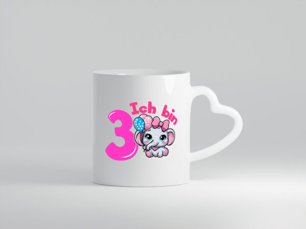 3. Geburtstag | 3 Jahre | Elefant | Mädchen - Herzhenkel Tasse - Kaffeetasse / Geschenk / Familie