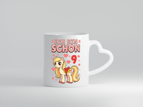 9. Geburtstag | 9 Jahre | Mädchen | Reiten | Pony - Herzhenkel Tasse - Kaffeetasse / Geschenk / Familie