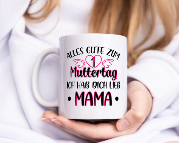 1. Muttertag, hab dich lieb, Mama | Herz | Flügel - Tasse Weiss - Kaffeetasse / Geschenk / Familie