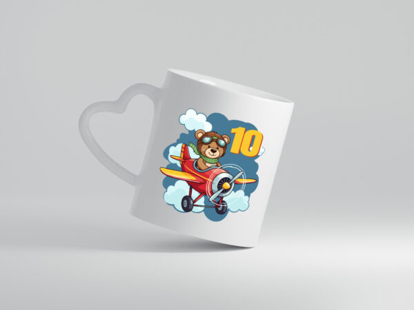 10. Geburtstag | 10 Jahre | Kinder Pilot | Flugzeug - Herzhenkel Tasse - Kaffeetasse / Geschenk / Familie