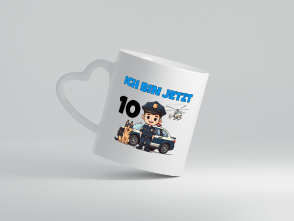 10. Geburtstag | 10 Jahre | Polizei Kind | Polizeiauto - Herzhenkel Tasse - Kaffeetasse / Geschenk / Familie