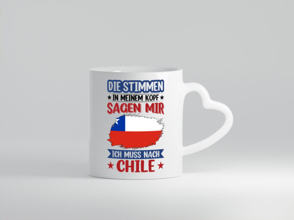 Chile | Urlaub | Stimmen in meinem Kopf | Traumland - Herzhenkel Tasse - Kaffeetasse / Geschenk / Familie