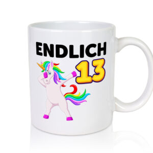 13. Geburtstag | endlich 13 | 13 Jahre | Einhorn | Mädchen - Tasse Weiss - Kaffeetasse / Geschenk / Familie