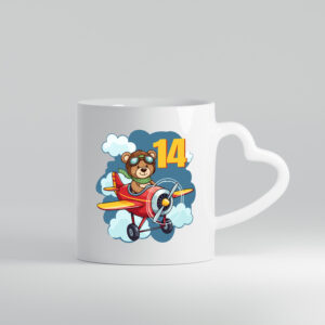 14. Geburtstag | 14 Jahre | Kinder Pilot | Flugzeug - Herzhenkel Tasse - Kaffeetasse / Geschenk / Familie