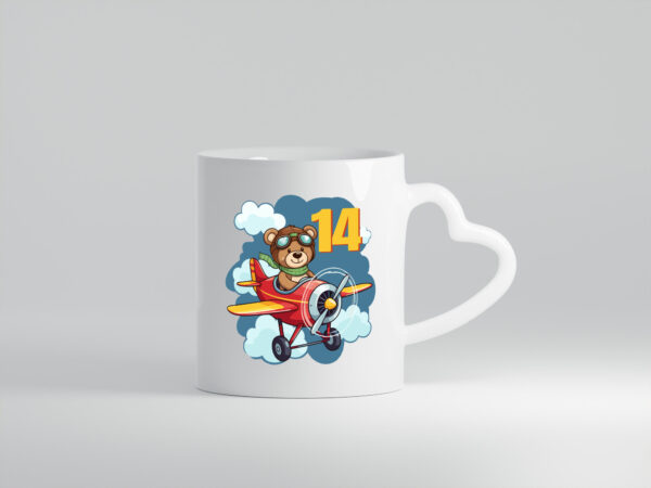 14. Geburtstag | 14 Jahre | Kinder Pilot | Flugzeug - Herzhenkel Tasse - Kaffeetasse / Geschenk / Familie