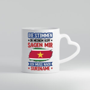 Suriname | Urlaub | Stimmen in meinem Kopf | Traumland - Herzhenkel Tasse - Kaffeetasse / Geschenk / Familie