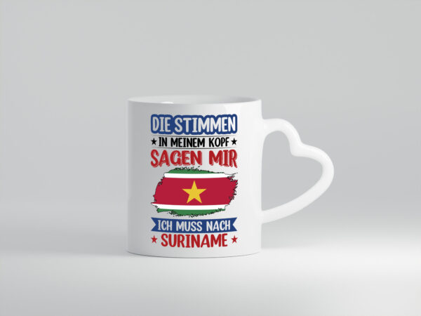 Suriname | Urlaub | Stimmen in meinem Kopf | Traumland - Herzhenkel Tasse - Kaffeetasse / Geschenk / Familie