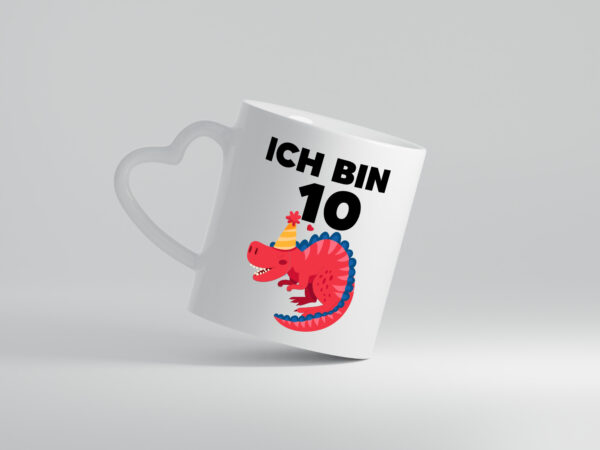 10. Geburtstag | Dino | Dinosaurier | 10 Jahre - Herzhenkel Tasse - Kaffeetasse / Geschenk / Familie