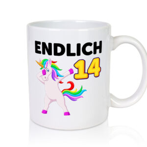 14. Geburtstag | endlich 14 | 14 Jahre | Einhorn | Mädchen - Tasse Weiss - Kaffeetasse / Geschenk / Familie