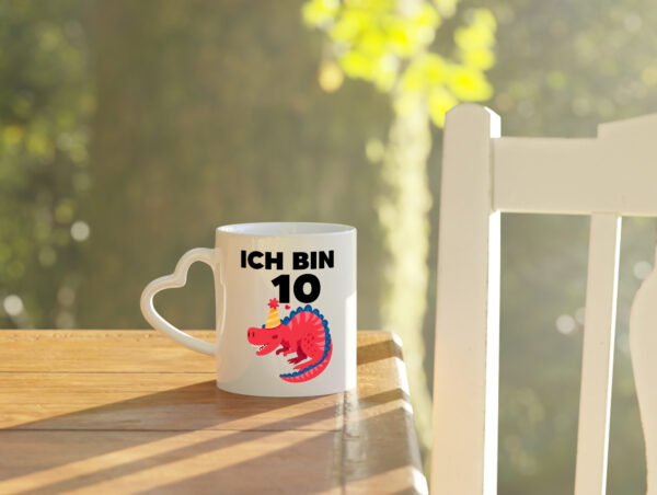 10. Geburtstag | Dino | Dinosaurier | 10 Jahre - Herzhenkel Tasse - Kaffeetasse / Geschenk / Familie