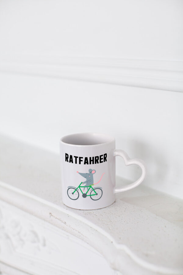 Ratfahrer Motiv | Radfahrer Tasse | Ratte | lustig - Herzhenkel Tasse - Kaffeetasse / Geschenk / Familie