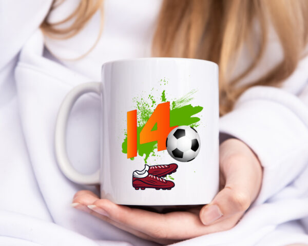 14. Geburtstag | Jungen Fußball | Fußballspieler - Tasse Weiss - Kaffeetasse / Geschenk / Familie