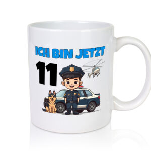 11. Geburtstag | 11 Jahre | Polizei Kind | Polizeiauto - Tasse Weiss - Kaffeetasse / Geschenk / Familie