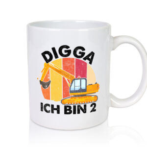 2. Geburtstag | 2 Jahre | Bagger | Digga - Tasse Weiss - Kaffeetasse / Geschenk / Familie