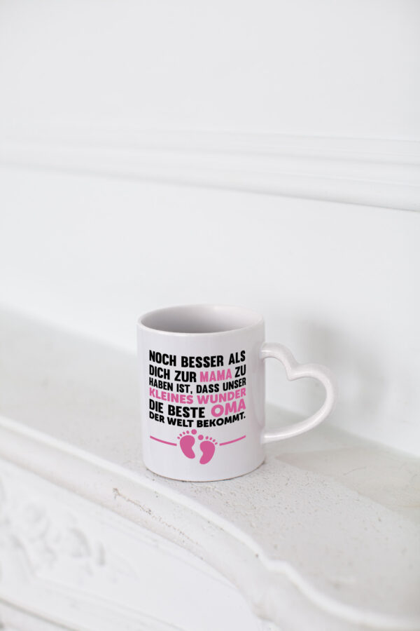 Beste Oma der Welt | Geburt Tasse | Schwangerschaft - Herzhenkel Tasse - Kaffeetasse / Geschenk / Familie
