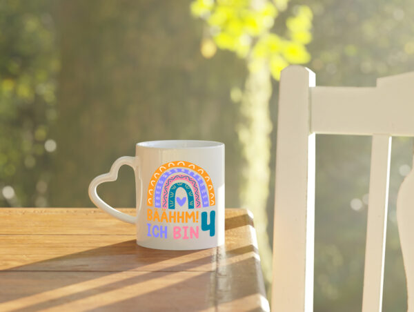 4. Geburtstag | 4 Jahre | Regenbogen | Bääm | Mädchen - Herzhenkel Tasse - Kaffeetasse / Geschenk / Familie