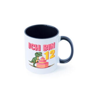 12 Geburtstag | 12 Jahre | Dinosaurier mit Kuchen Farbige Tasse - Kaffeetasse / Geschenk / Familie