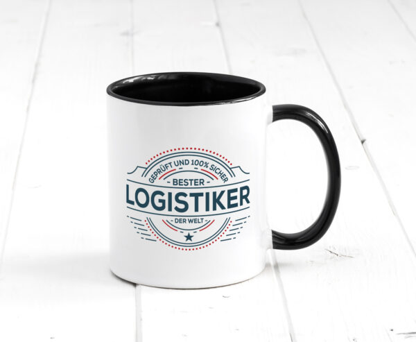 Geprüft und sicher: Logistiker | Beruf Logistik Farbige Tasse - Kaffeetasse / Geschenk / Familie