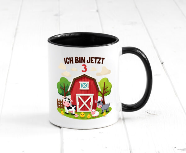 3. Geburtstag | 3 Jahre | Bauernhof und Tiere Farbige Tasse - Kaffeetasse / Geschenk / Familie