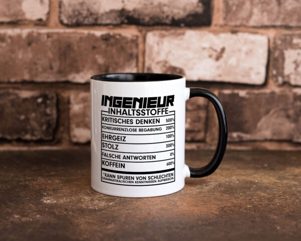 Ingenieur | Beruf Tasse | Inhaltsstoffe | lustig Farbige Tasse - Kaffeetasse / Geschenk / Familie