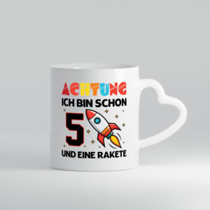 5. Geburtstag | Rakete | Weltraum | 5 Jahre | Galaxy - Herzhenkel Tasse - Kaffeetasse / Geschenk / Familie