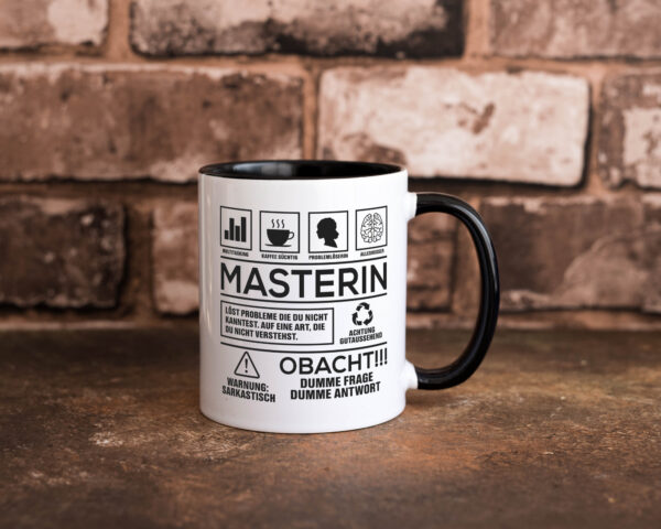 Achtung Probleme Masterin | Student | Uni | Master Studium Farbige Tasse - Kaffeetasse / Geschenk / Familie