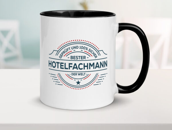 Geprüft und sicher: Hotelfachmann |Hotel Farbige Tasse - Kaffeetasse / Geschenk / Familie