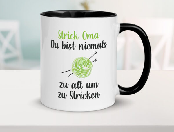 Strickoma, niemals zu alt zum Stricken | Wolle Farbige Tasse - Kaffeetasse / Geschenk / Familie