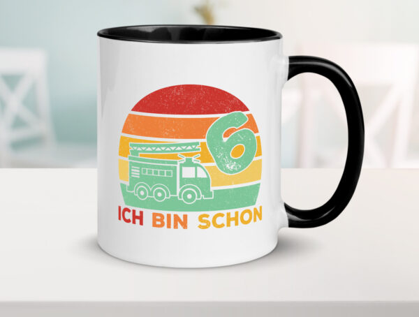 6. geburtstag | Feuerwehrauto | 6 Jahre | Feuerwehr Farbige Tasse - Kaffeetasse / Geschenk / Familie