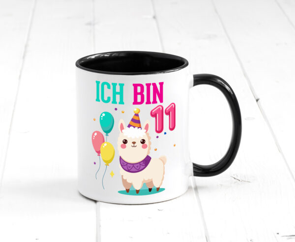 11. Geburtstag | 11 Jahre | Lama | Alpaka Farbige Tasse - Kaffeetasse / Geschenk / Familie