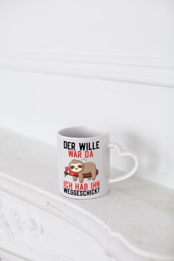 Der Wille war da | Faultier | Arbeit | Kollegen | Comic - Herzhenkel Tasse - Kaffeetasse / Geschenk / Familie