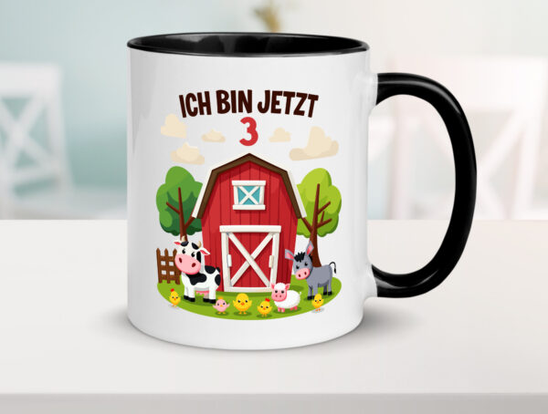 3. Geburtstag | 3 Jahre | Bauernhof und Tiere Farbige Tasse - Kaffeetasse / Geschenk / Familie