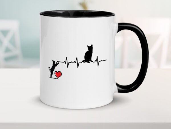 Katzen | Herz | Herzschlag Farbige Tasse - Kaffeetasse / Geschenk / Familie