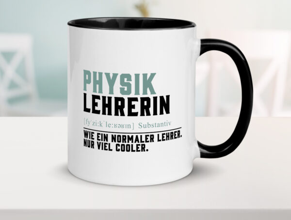 Physiklehrerin | Lehrerin | Unterricht | Lieblingslehrerin Farbige Tasse - Kaffeetasse / Geschenk / Familie