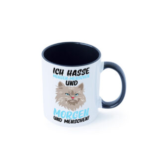 Ich hasse Morgenmenschen | Morgenmuffel | mürrische Katze Farbige Tasse - Kaffeetasse / Geschenk / Familie