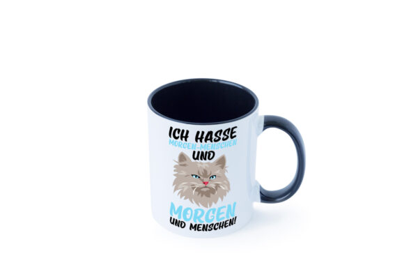 Ich hasse Morgenmenschen | Morgenmuffel | mürrische Katze Farbige Tasse - Kaffeetasse / Geschenk / Familie