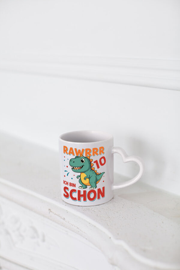 10. Geburtstag | 10 Jahre | Raw Raw ich bin schon 10 | T-Rex - Herzhenkel Tasse - Kaffeetasse / Geschenk / Familie