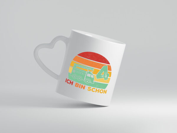 4. geburtstag | Feuerwehrauto | 4 Jahre | Feuerwehr - Herzhenkel Tasse - Kaffeetasse / Geschenk / Familie