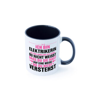 Löse Probleme: Elektrikerin | Elektronikerin | Elektrik Farbige Tasse - Kaffeetasse / Geschenk / Familie