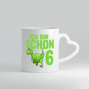 6. Geburtstag | 6 Jahre | Dino | Dinosaurier - Herzhenkel Tasse - Kaffeetasse / Geschenk / Familie